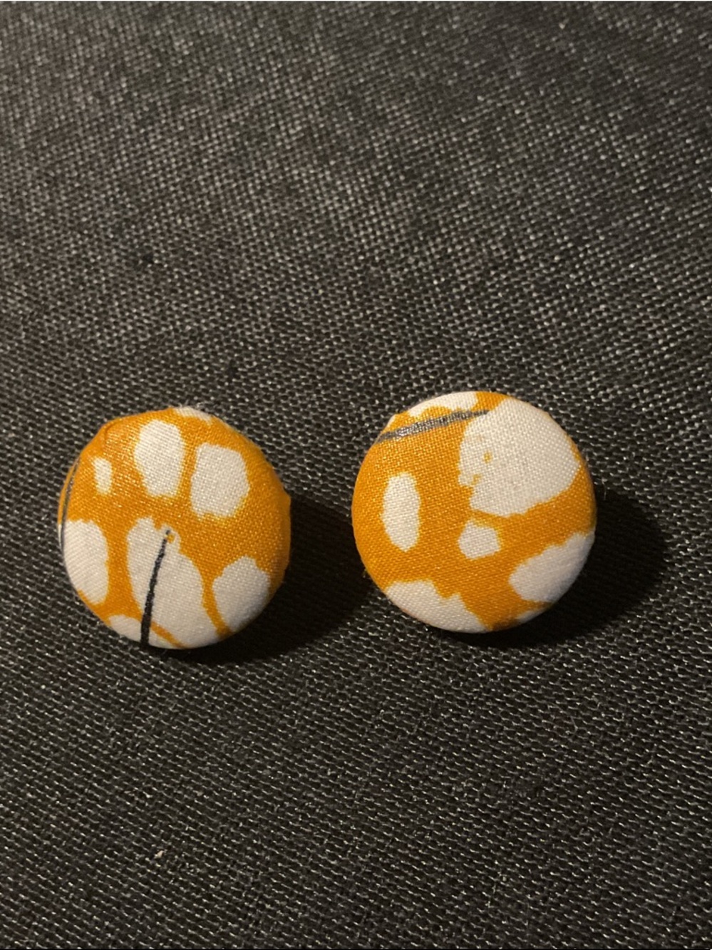Yellow & White Fabric Button Earrings